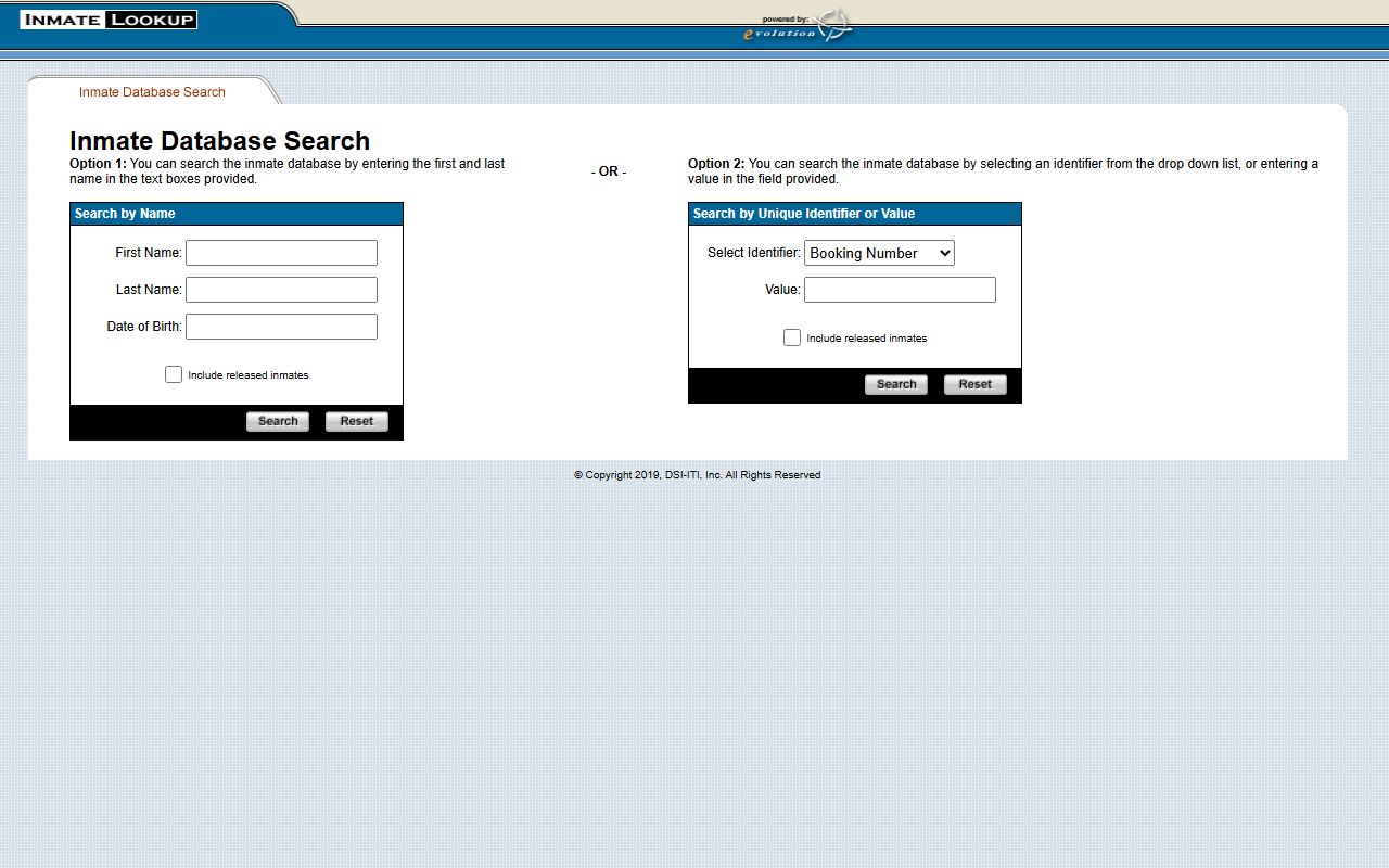 Ocean County inmate lookup search form with name and identifier fields